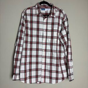 NWT Old Navy Men's Red White Green Black Plaid Button Down Cotton Shirt Sz XL
